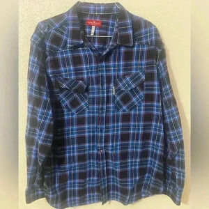 Mark Echo Cut & Sew Men’s XXL Button Down Blue Plaid Flannel Shirt